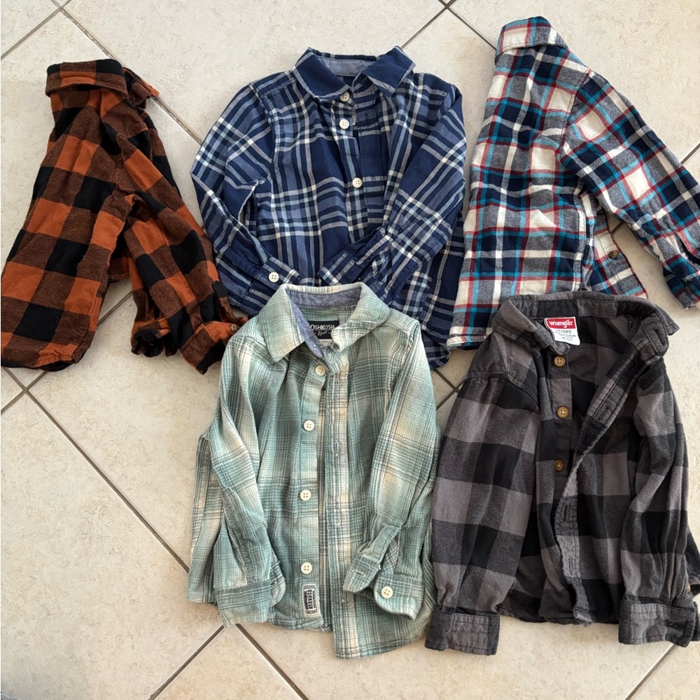 Wrangler Kids Plaid Button-Up Shirts - Orange, Navy, Teal, Gray, White